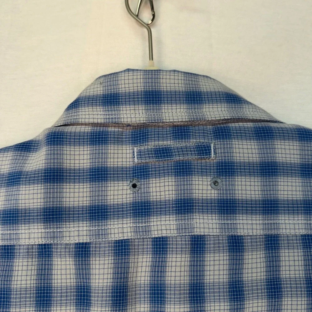 The North Face Mens Blue Plaid Short Sleeve Hiking Shirt Medium Modal Blend